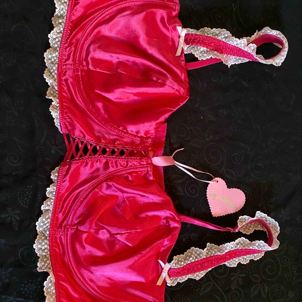 Sugar Thrillz Vibrant Pink Satin Lace Bra